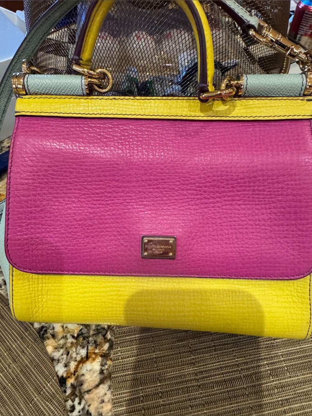 Dolce & Gabbana Pink, Yellow and Light Blue Leather Satchel limited edition